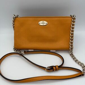 Coach Crossbody Chain Purse Leather Handbag‎ in Gold / Mustard